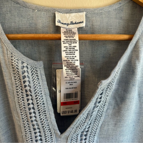 Tommy Bahama St. Lucia Split Neck Linen-blend Mini Dress In Blue - Picture 4 of 5